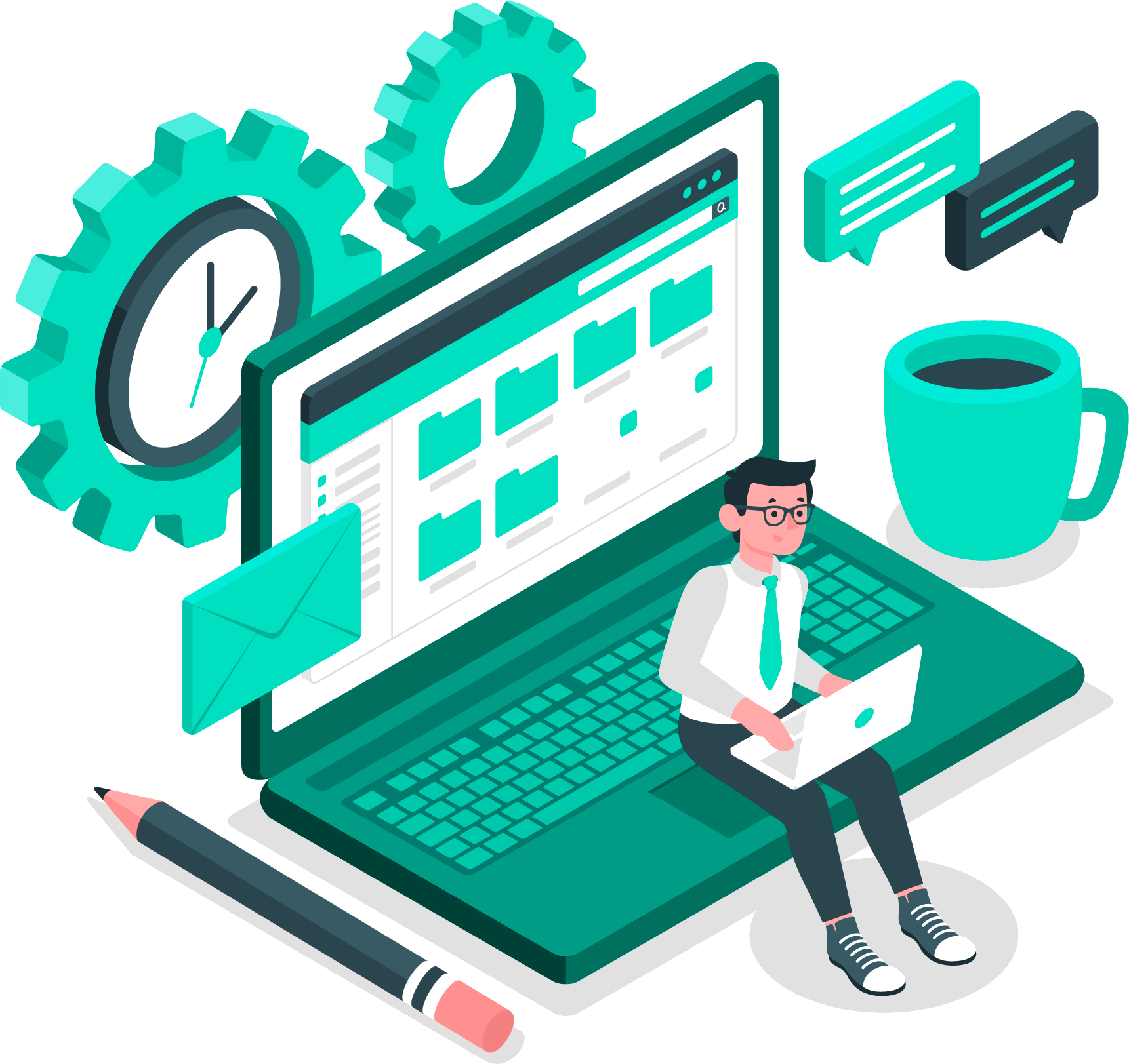 Ilustración de organización y proceso de trabajo
